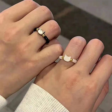 DAIIIBABYYY  -  Natural Moonstone Obsidian Rings Beads Minimalist Fidget Ring Women Handmade Cute Black White Cat Ring Party Accessories Jewelry